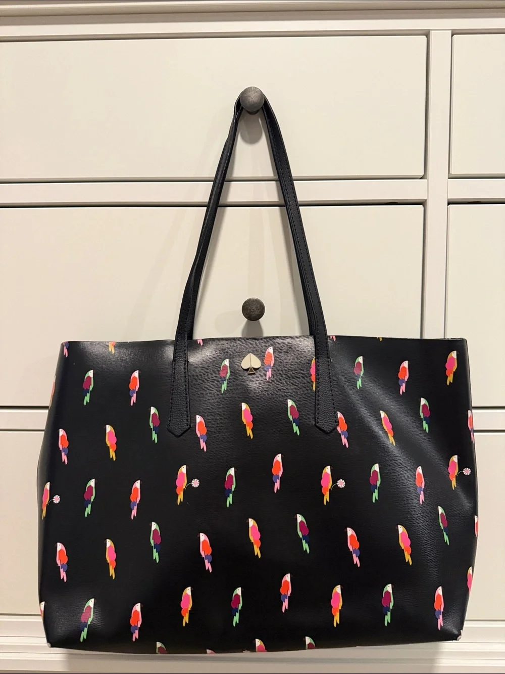 kate spade Black Tote with Multicolor Parrot Print